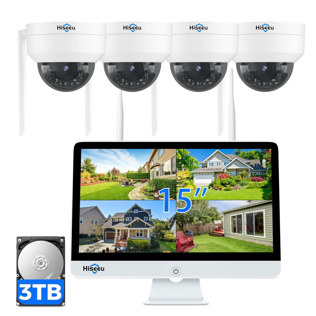 [Wireless ,Expandable 10Channels  15"LCD Monitor NVR] 5MP Wireless PTZ Zoom Security Camera System BUILD-IN 3THDD