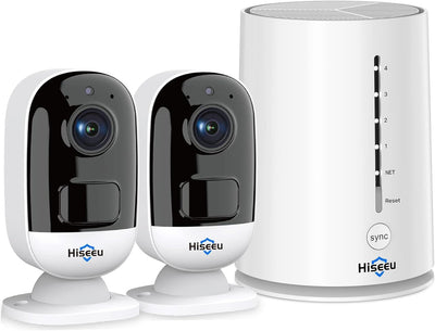 Hiseeu 3MP 2K Battery Powered Wireless Security Camera System Indoor/Outdoor,Motion Recording,2-Way Audio,IP66 Waterproof with 32G SD Card Compatible with Alexa Idea for Home/Office Surveillance