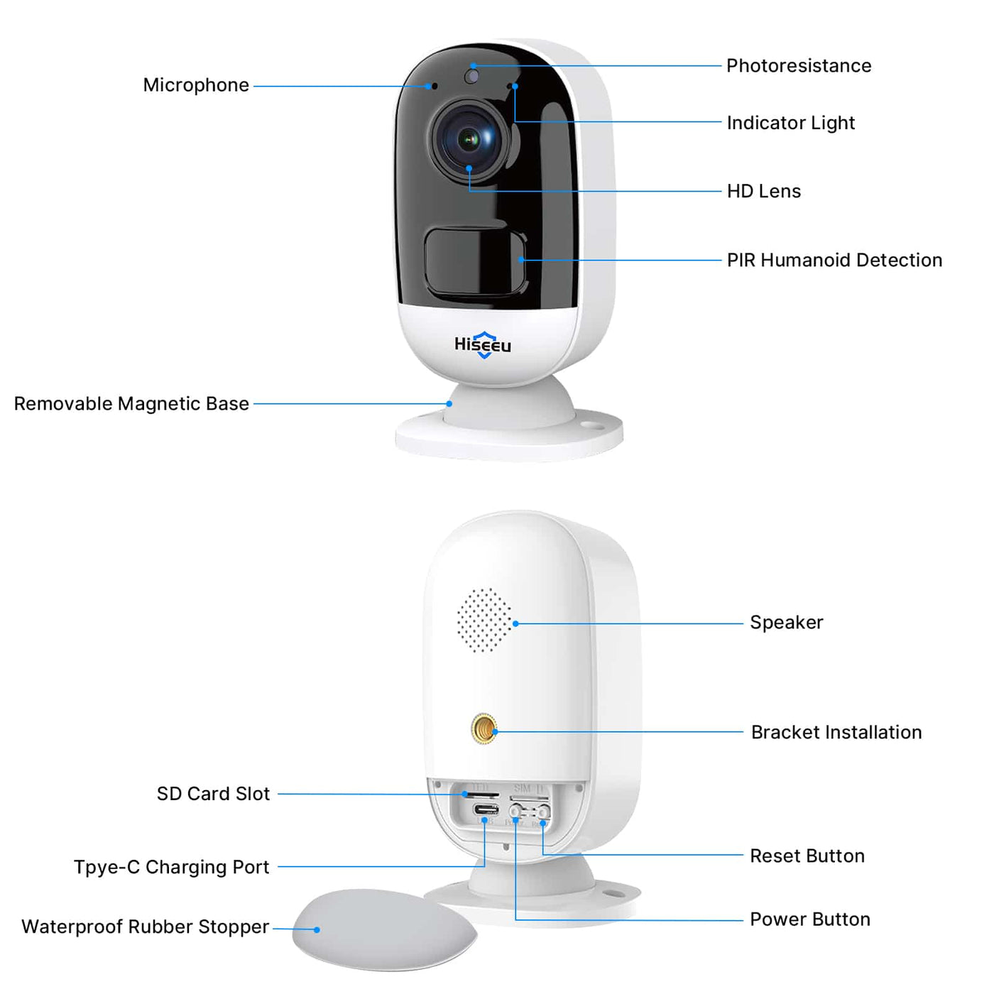 Hiseeu 3MP 2K Battery Powered Wireless Security Camera System Indoor/Outdoor,Motion Recording,2-Way Audio,IP66 Waterproof with 32G SD Card Compatible with Alexa Idea for Home/Office Surveillance