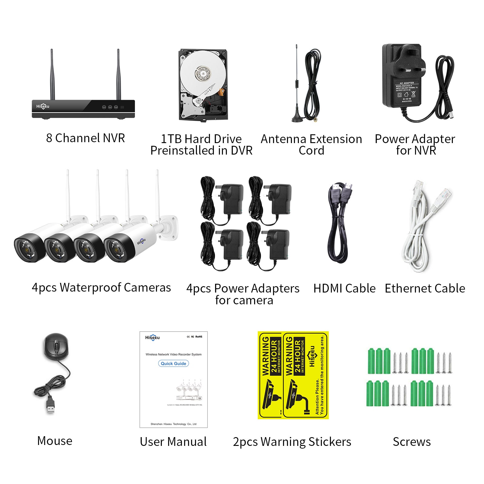 [Wireless Pro, 100ft Range,Expandable 16Channels 4K NVR] 5MP Wireless Security Camera System BUILD-IN HDD With Two Way Audio