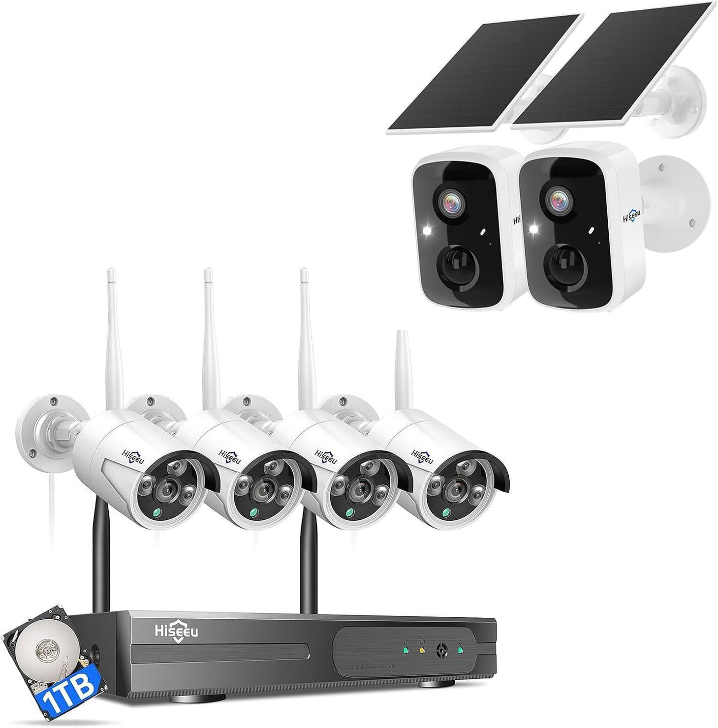 16CH 4pcs Wireless Pro Security Camera System+2pcs Solar Security Camera