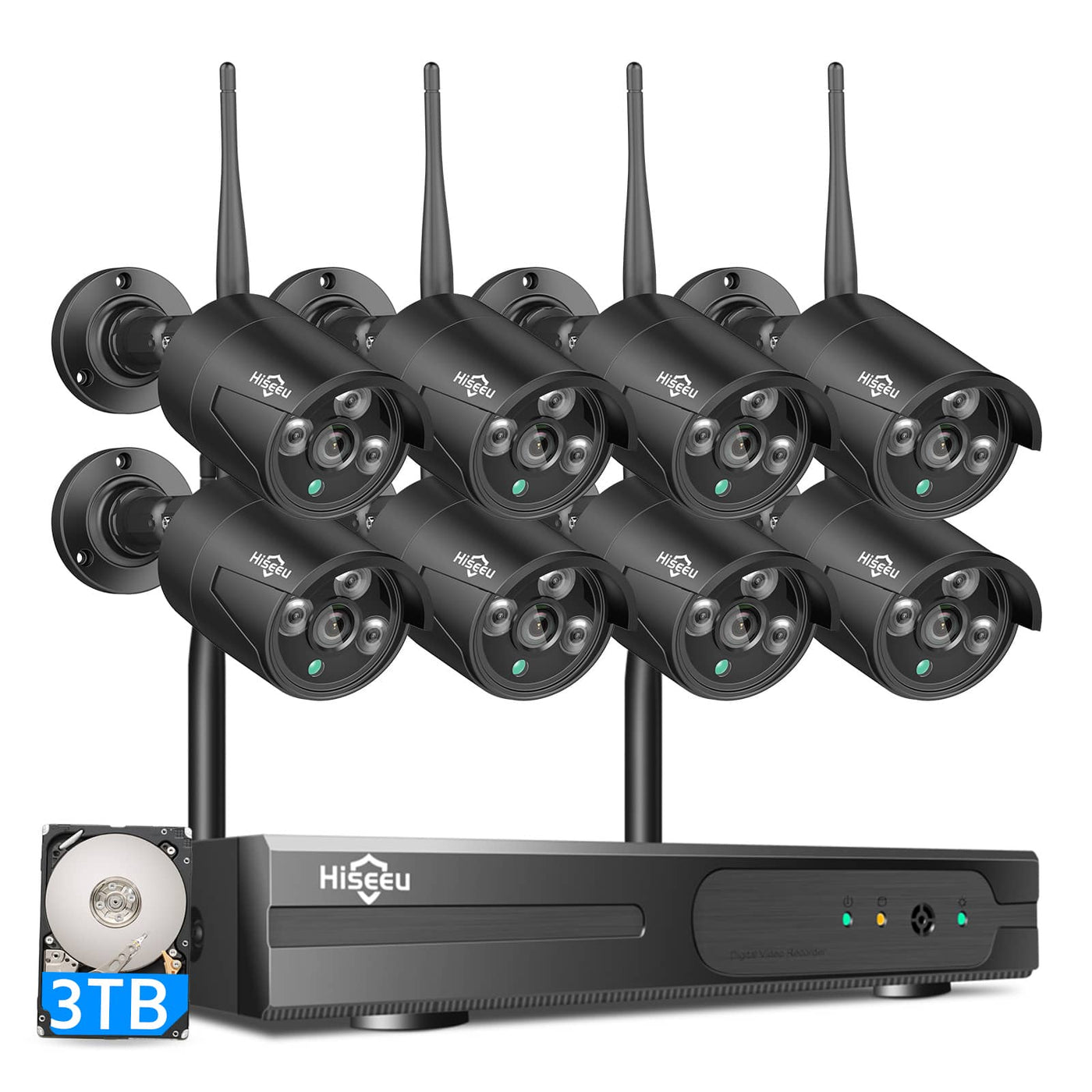 Hiseeu [Expandable 10CH,5MP]Wireless Security Camera System with 3TB Hard Drive with One-Way Audio,10 Channel NVR 8Pcs 5MP Night Vision WiFi Security Surveillance Cameras DC Power Home Outdoor
