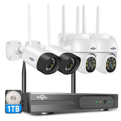 HiSEU [Erweiterbar 10Ch, 5MP] WiFi -Überwachungskamera -System Outdoor 5MP Dome PTZ -Kameras und Bullet -Kameras Überwachung Mobile & PC -Remote, IP66 Waterefiel, Nachtsicht, 7/24/Bewegungsaufzeichnung, Bewegungswarnung, Zwei -Wege -Audio