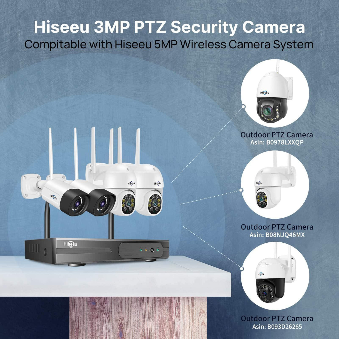 HiSEU [Erweiterbar 10Ch, 5MP] WiFi -Überwachungskamera -System Outdoor 5MP Dome PTZ -Kameras und Bullet -Kameras Überwachung Mobile & PC -Remote, IP66 Waterefiel, Nachtsicht, 7/24/Bewegungsaufzeichnung, Bewegungswarnung, Zwei -Wege -Audio