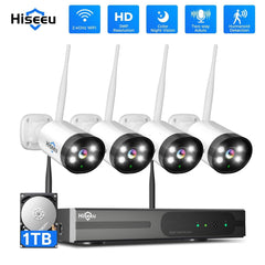 Hiseeu 3MP Wireless Security Camera System 1TB Hard Drive,4Pcs WiFi Security Camera , IP66 Waterproof, Motion Alert, 2- Way Audio - Hiseeu