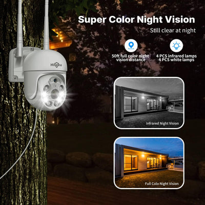 HiseU Pan/Tilt/Zoom -Überwachungskamera 5MP Outdoor Wireless Überwachungskamera Flutlichter Full Color Night Vision Two Wege Audio IP66 wasserdichte Bewegungserkennung kompatibel mit Alexa