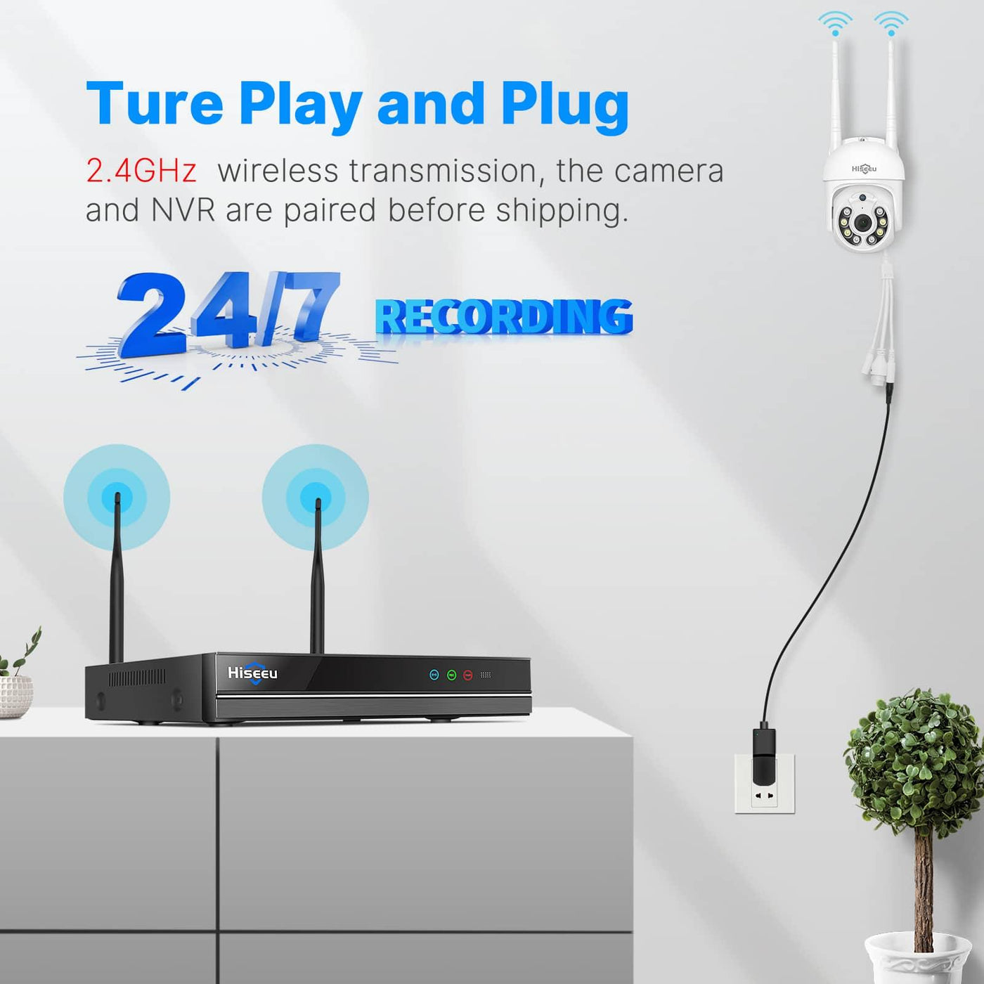 【5MP PTZ+3TB HDD】Hiseeu 5MP Outdoor WiFi PTZ Surveillance Camera Kit with 12’ LCD Monitor,10CH NVR 4*5MP PTZ Camera, Night Vision Colour, Motion Detection, APP Sound Alarm, Remote View