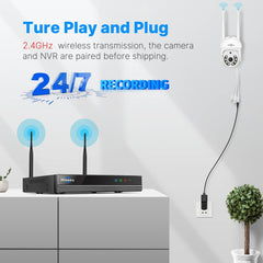 [Wireless Pro,  AI Human Detection,Expandable 16Channels 4K NVR] 5MP PTZ Wireless Security Camera System BUILD-IN 1T HDD With Two Way Audio