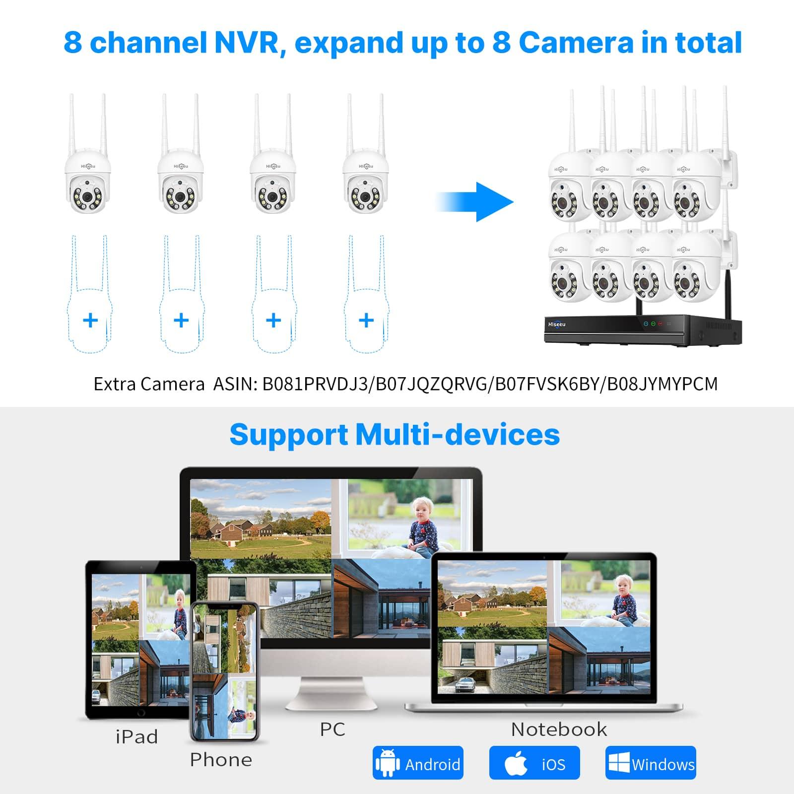 [Wireless Pro,  AI Human Detection,Expandable 16Channels 4K NVR] 5MP PTZ Wireless Security Camera System BUILD-IN 1T HDD With Two Way Audio