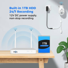 Hiseeu [Expandable 10CH,5MP] WiFi PTZ Security Camera System,1TB Hard Drive,12V DC Power Cords,IP66 Waterproof, Motion Alert, Plug&Play,24/7 Motion Record, Auto Track - Hiseeu