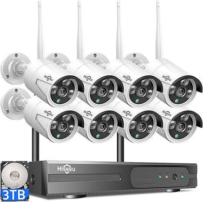 Hiseeu [Expandable 10CH,3MP]Wireless Security Camera System with 1TB/3TB Hard Drive with One-Way Audio,10 Channel NVR 4Pcs/8Pcs 1296P 3MP Night Vision WiFi Security Surveillance Cameras DC Power Home Outdoor - Hiseeu