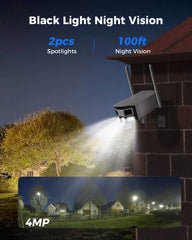 Hiseeu Ultra Wide Angle Dual Lens 4MP WiFi Pro Wireless Security Camera Outdoor, 2.4/5 GHz, 180° Viewing Angle, Black Light Night Vision, Two-Way Audio, IP66 Waterproof, Supports 24/7 Recording