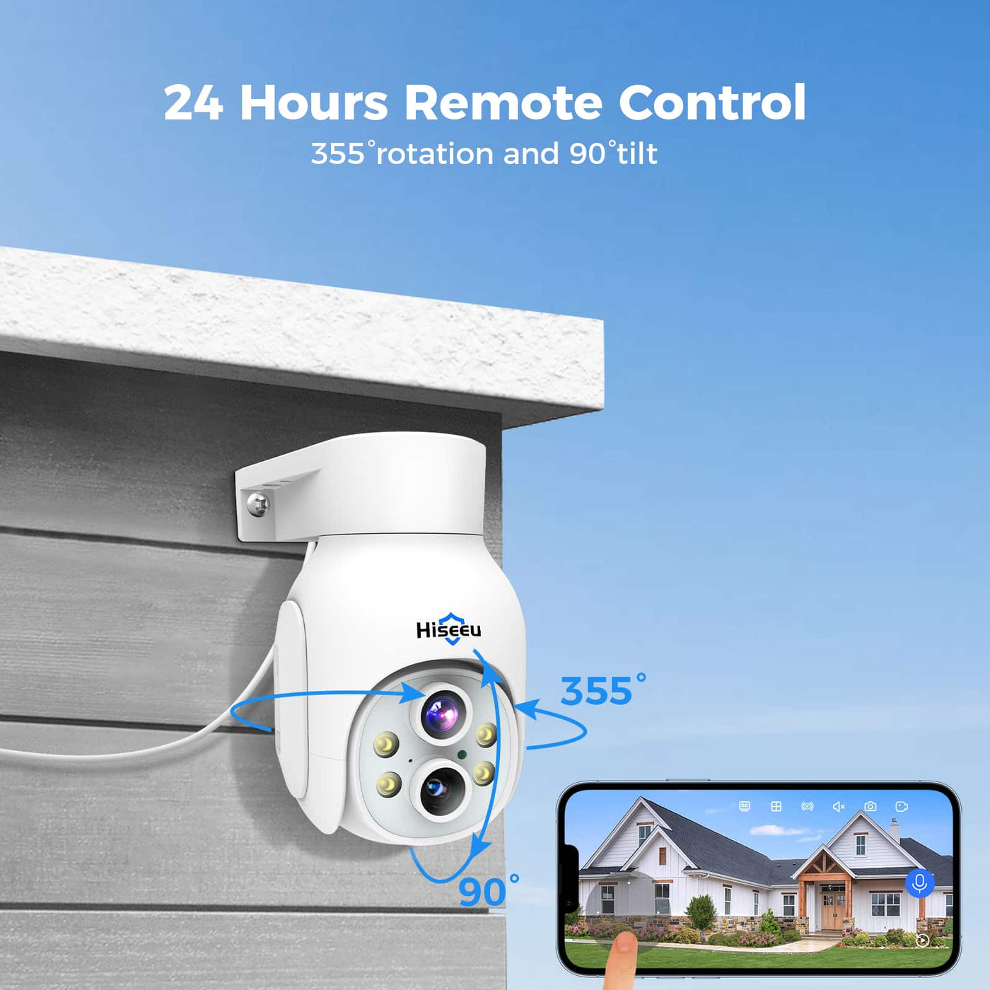 Hiseeu 3MP Dual Lens Security Camera Wireless WiFi 2.4GHz Outdoor, 10X Zoom Pan&Tilt 360°, Full Color Night Vision, Motion Detection, Siren/Motion/Light Alarm, IP66 Weatherproof, Work with Alexa