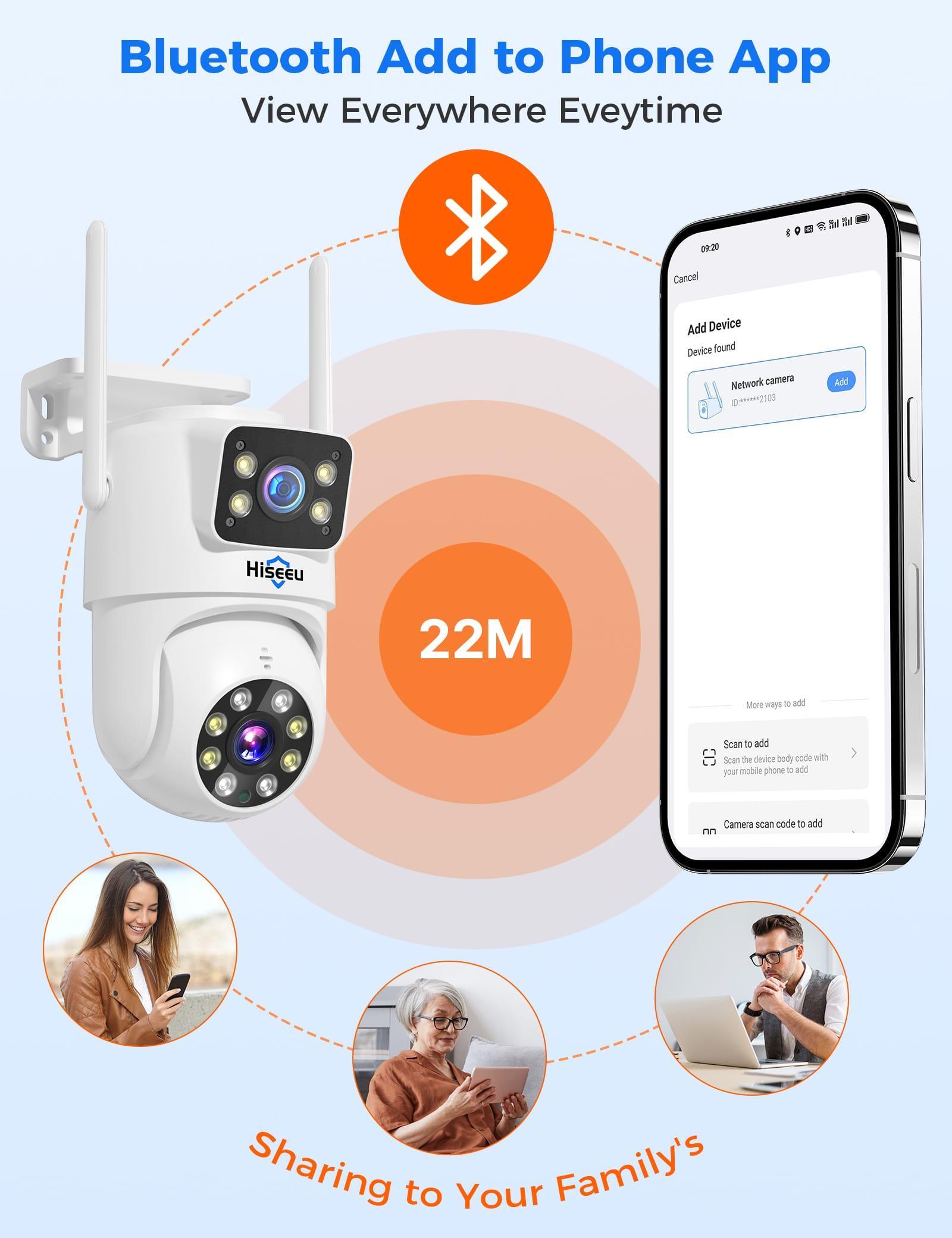 Hiseeu Wireless Security Camera 4MP Dual Lens 5G/2.4G WiFi-Pro Power Cord,IP65 Waterproof Motion Tracking,Color Night Version, No-Monthly Fees Works with Wireless Camera System - Hiseeu