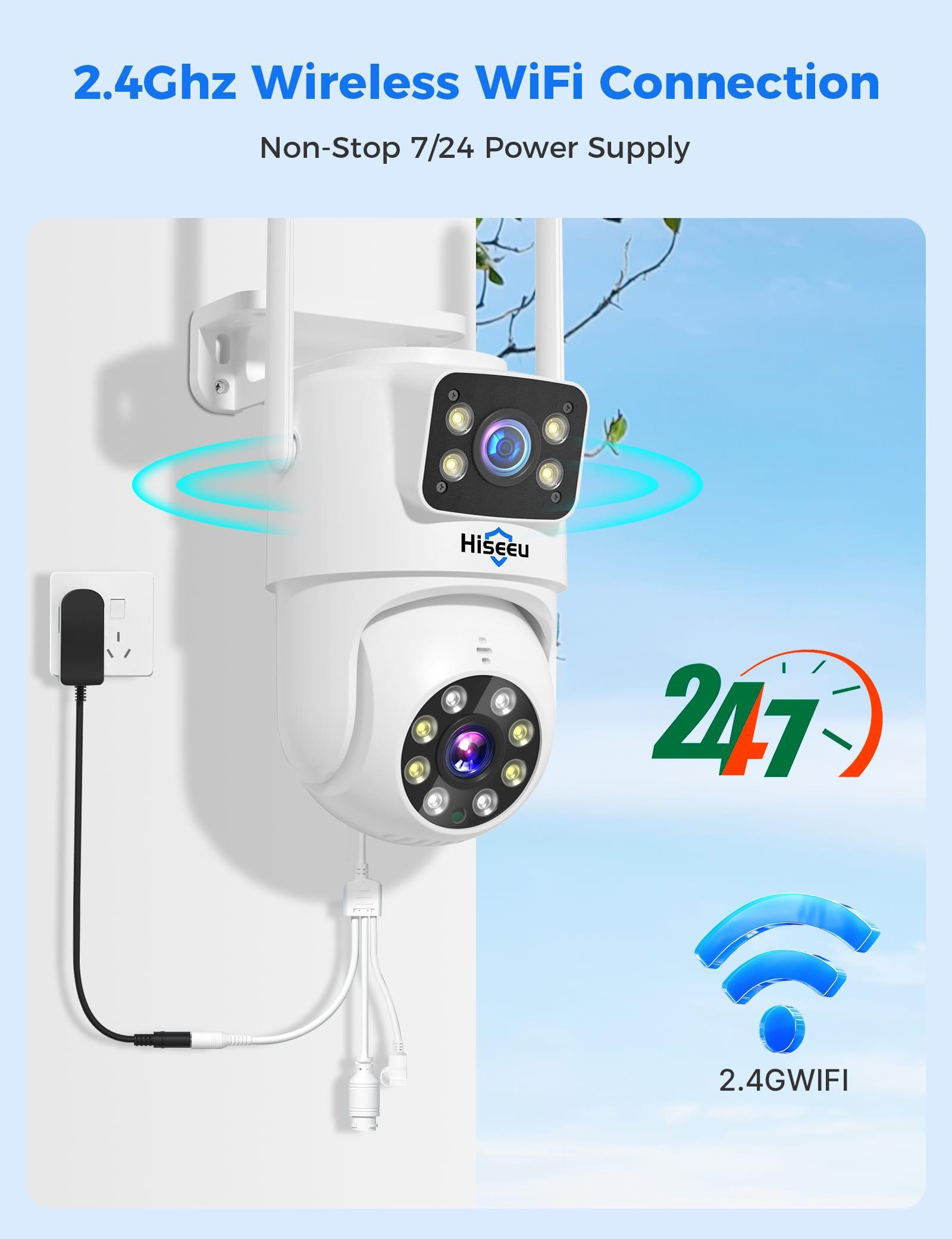 Hiseeu Wireless Security Camera 4MP Dual Lens 5G/2.4G WiFi-Pro Power Cord,IP65 Waterproof Motion Tracking,Color Night Version, No-Monthly Fees Works with Wireless Camera System - Hiseeu