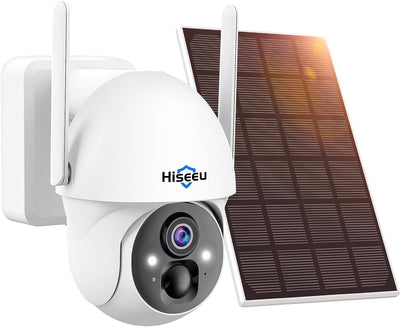 Solar Camera Outdoor, 3MP Wireless Surveillance Camera, 2.4G WiFi 360° View, PTZ, Motion Detection, 2-Way Audio, Color Night Vision - Hiseeu