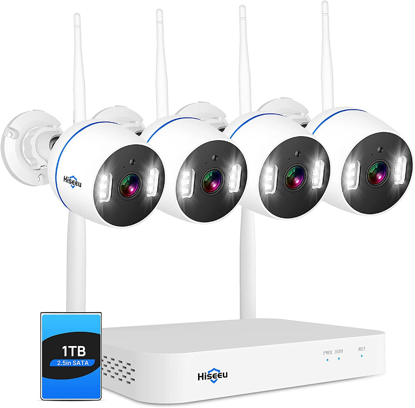 Hiseeu [10CH Expandable, 3MP] Wireless Security Camera System 3MP Spotlight IP Cameras WiFi Surveillance System with 2 Way Audio,Light&Sound Alarm with 8CH NVR 1TB Hard Drive Compatible Alexa