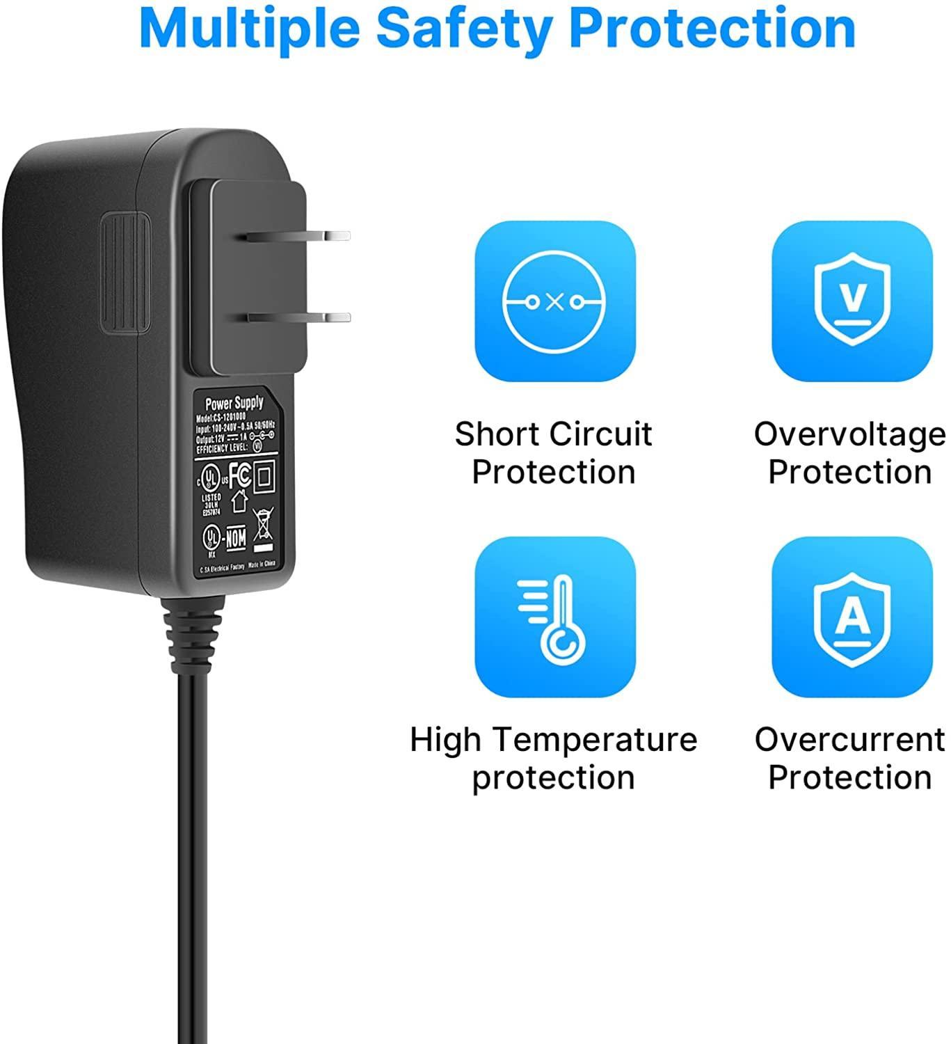 Hiseeu AC 100-240V to DC 12V 1A 1000mA 12W Power Supply 5.5 x 2.1mm FCC 10 Feet Cable Power Supply (12V-1000mA) Power Adapter for Security Cameras - Hiseeu