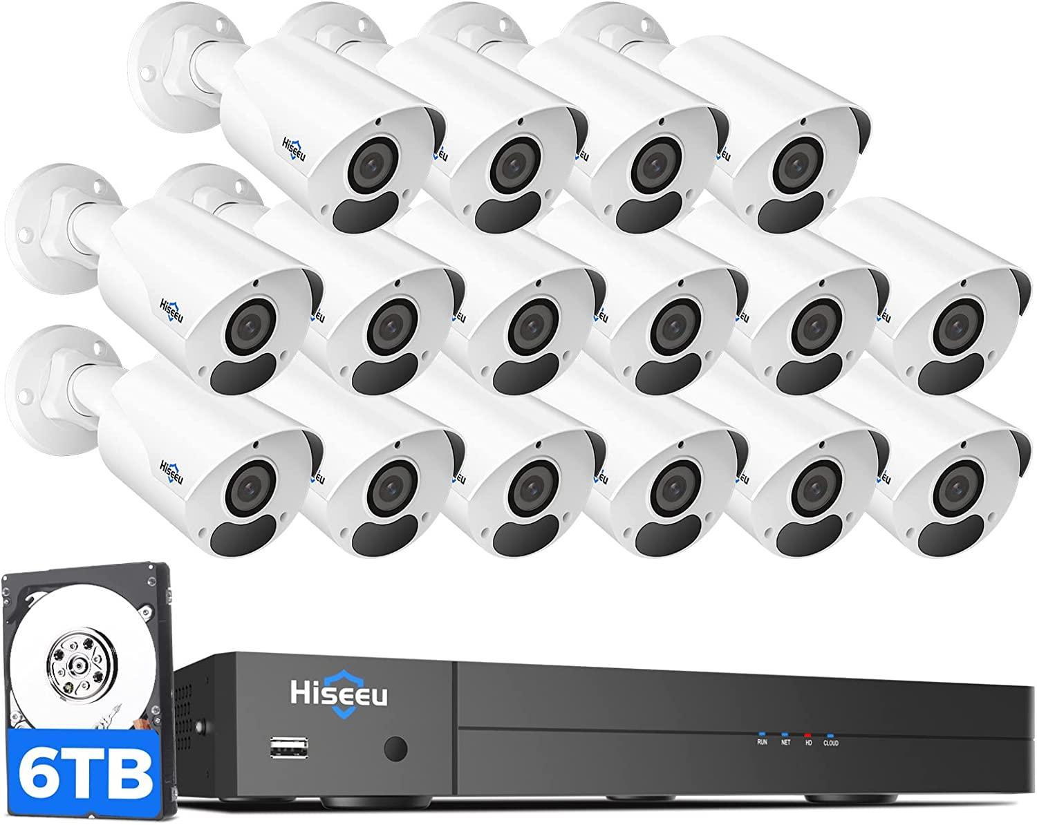 Hiseeu [4K HD+3TB HDD] Hiseeu 4K Security Camera System, PoE Security Camera System w/4pcs IP PoE Cameras, 121° Wide View, IP67 Waterproof, Remote Access, WDR, 100ft Night Vision, 7/24 Audio Record - Hiseeu