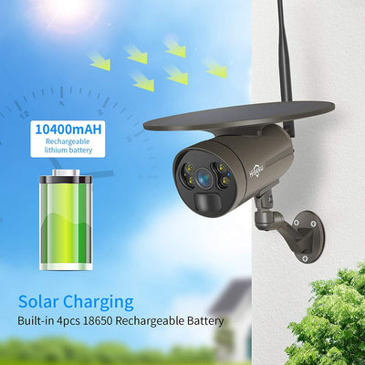 Hiseeu【Solar Powered, Floodlight】 2K Battery Camera PIR Human Activate,PC&Mobile View, Bullet Surveillance 2.4Ghz WiFi Camera,IP66 Waterproof,Color Night Vision,Compatible Wireless System