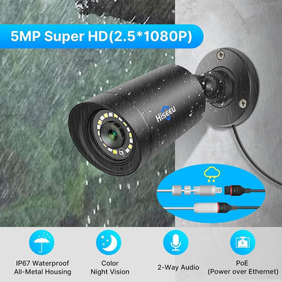 Hiseeu [Spotlight+2 Way Audio] 5MP PoE Security Camera, Compatible PoE Security Camera System NVR Model H5-NVR-P-8 - Hiseeu