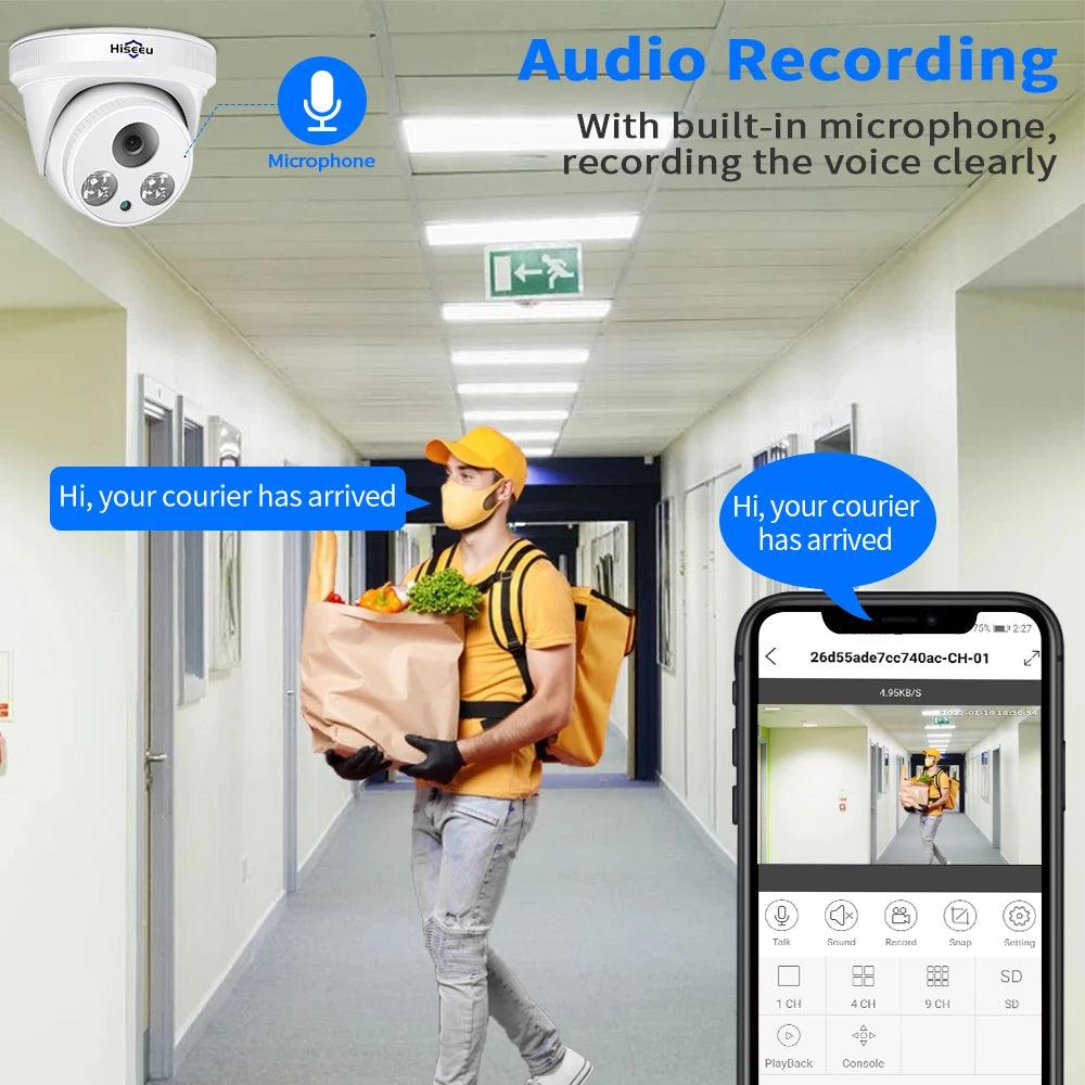 Hiseeu 5MP 3MP POE IP Security Surveillance Camera H.265+ Dome CCTV ONVIF Audio Record Face Detection Indoor Home Roof - Hiseeu