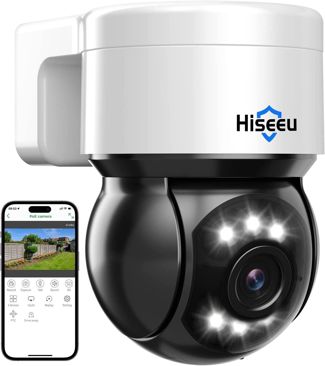 Hiseeu 5MP PoE PTZ Security Camera Outdoor, Home Security Cameras, Spotlight&Sound Alarm, Color Night Vision, Human&Vehicle Detection, Remote Access, Work NVR - Hiseeu