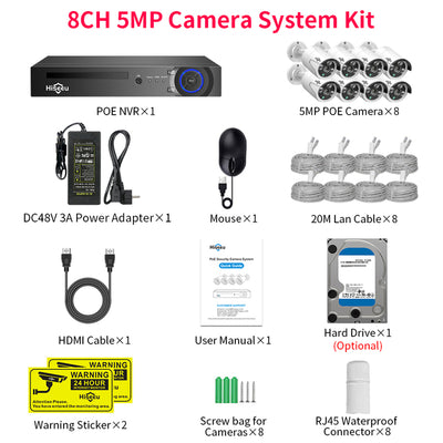 Hiseeu H.265 8CH 5MP 3MP POE Security Surveillance Camera System Kit AI Face Detection Audio Record IP Camera CCTV Video NVR Set