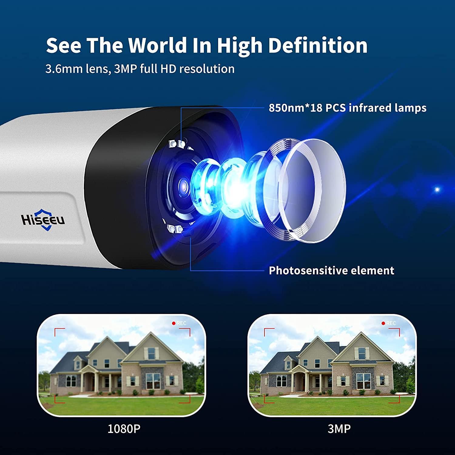 Hiseeu 2K Security Camera Wireless Outdoor, 2-Way Audio, 3MP 5MP Surveillance Cameras, IP66 Waterproof, 2.4Ghz Only, Motion Detection, IR Night, SD Storage, Compatible WiFi System, Work with Alexa - Hiseeu