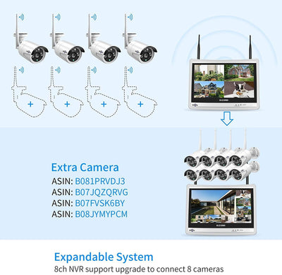 【No HDD/Mouse/Power Adapter】 Hiseeu 12Inch LCD Wireless WiFi NVR 10 Channels Network Video Recorder - Hiseeu