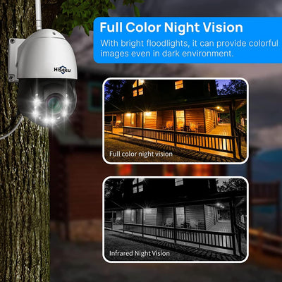 Hiseeu Wireless 30X Optical Zoom Camera 3MP PTZ Security Camera Outdoor Two Way Audio 250ft Night Vision with Floodlight, Sound&Light Alarm Dome Security Camera Works with Alexa - Hiseeu