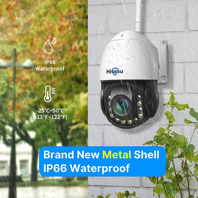 Hiseeu Wireless 30X Optical Zoom Camera 3MP PTZ Security Camera Outdoor Two Way Audio 250ft Night Vision with Floodlight, Sound&Light Alarm Dome Security Camera Works with Alexa - Hiseeu