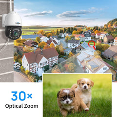 Hiseeu Wireless 30X Optical Zoom Camera 3MP PTZ Security Camera Outdoor Two Way Audio 250ft Night Vision with Floodlight, Sound&Light Alarm Dome Security Camera Works with Alexa - Hiseeu