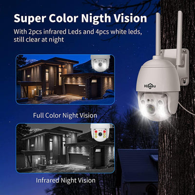 Hiseeu Wireless Security Camera Outdoor, 3MP Color Night Vision WiFi Home Camera Pan&Tilt Motion Detection, Siren/Motion/Light Alarm, 2-Way Audio, Work with Alexa - Hiseeu