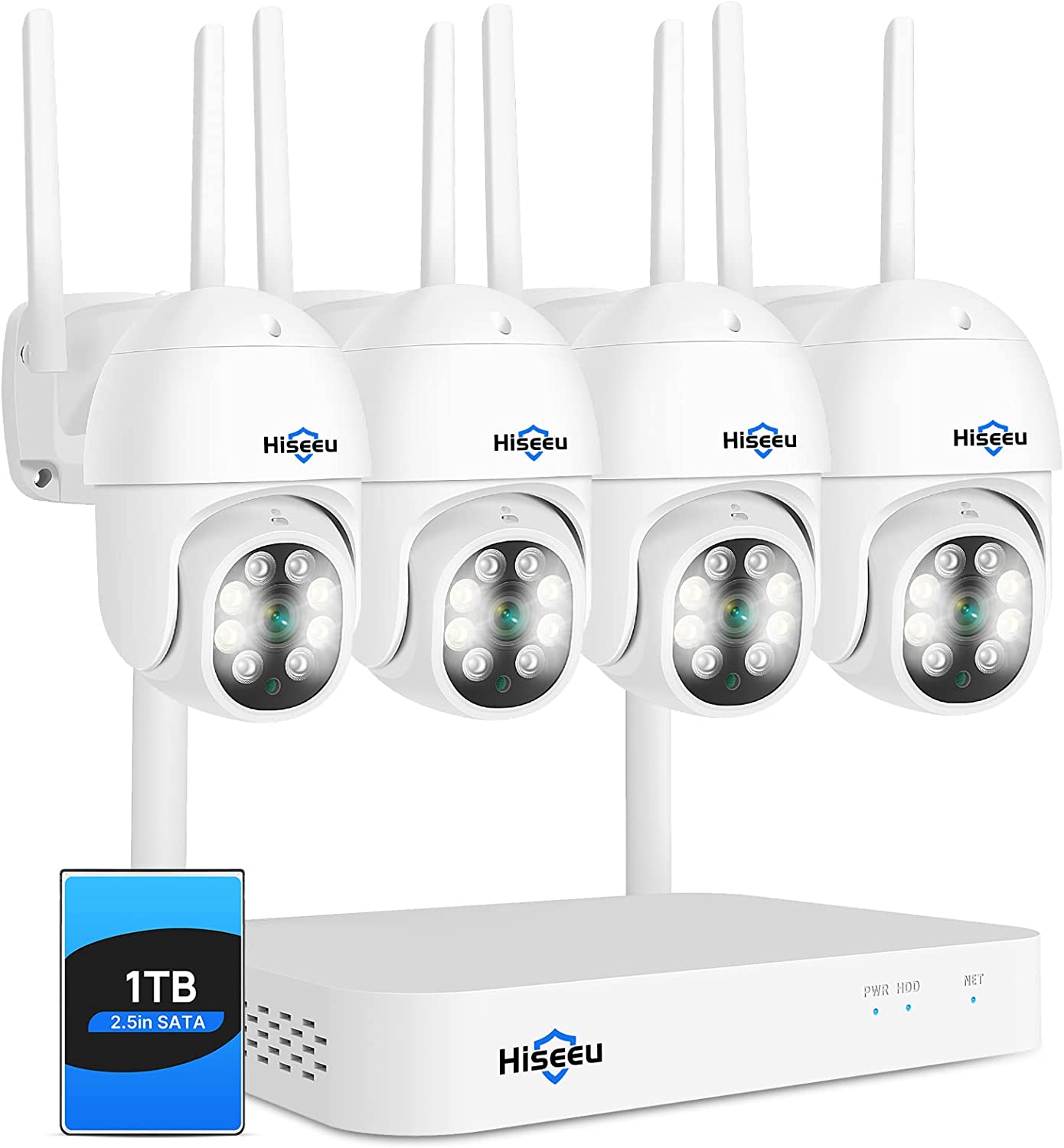 Hiseeu [10CH Expandable, 3MP]Security Camera System Two Way Audio, Auto Tracking, Full Color Night Vision, IP66 Waterproof, Expandable 10CH NVR, 24/7 Record with 1TB Hard Drive - Hiseeu