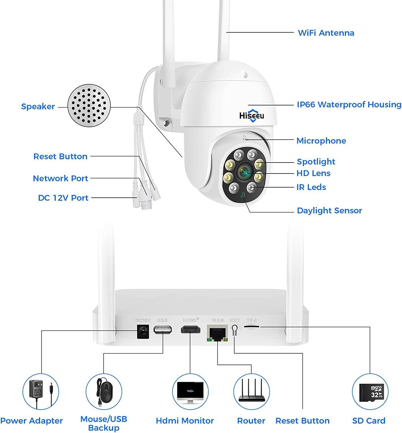 Hiseeu [10CH Expandable, 3MP]Security Camera System Two Way Audio, Auto Tracking, Full Color Night Vision, IP66 Waterproof, Expandable 10CH NVR, 24/7 Record with 1TB Hard Drive - Hiseeu