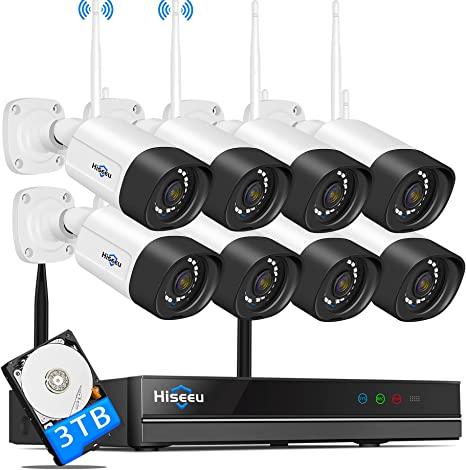 [Expandable 10CH,3MP]  WiFi Security Camera System, Expandable 10CH 5MP NVR,1TB/3TB Hard Drive,12V DC Power Cords,IP66 Waterproof, Motion Alert, Plug&Play, 24/7 Countinously Recording, Work with Alexa - Hiseeu